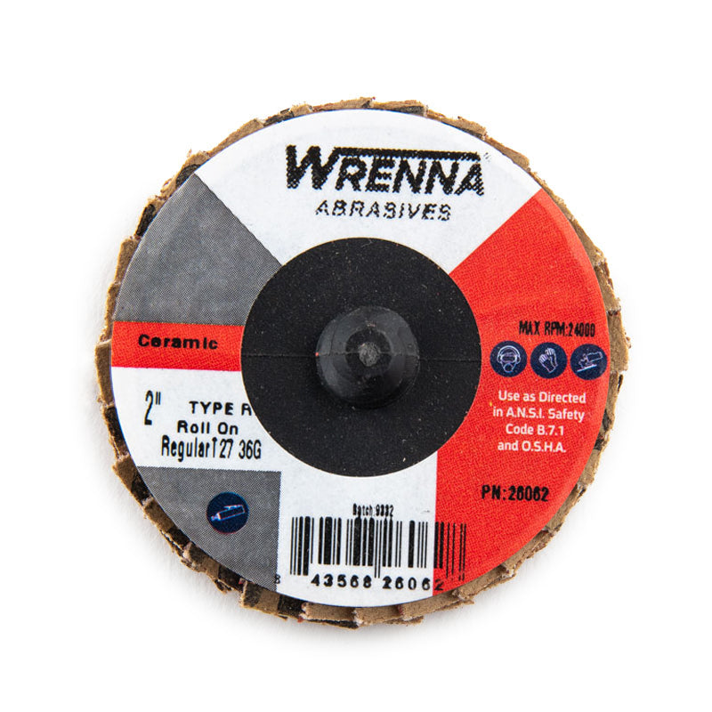 Wrenna Abrasives® 2" Roll-On 36 Grit Mini Flap Disc Type 27