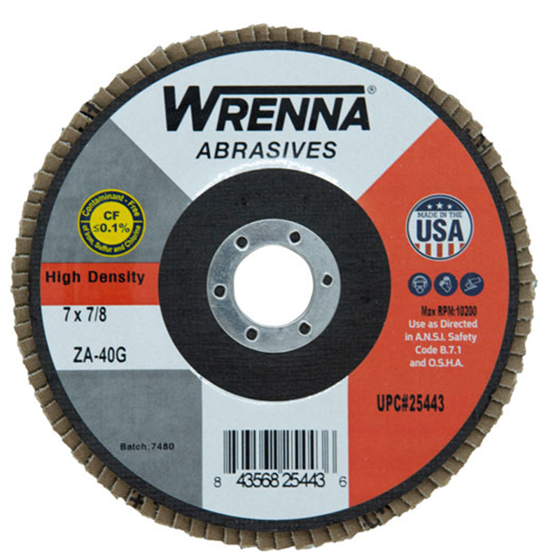 Wrenna Abrasives® 7" X 7/8" High Density Flap Disc Type 29