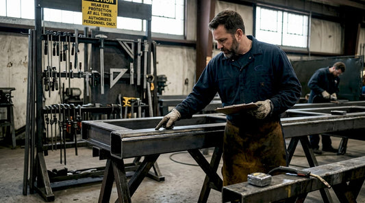 Inspector checks weld on steel frame