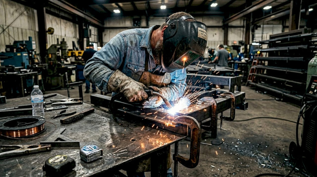 Welder performing MIG welding in workshop
