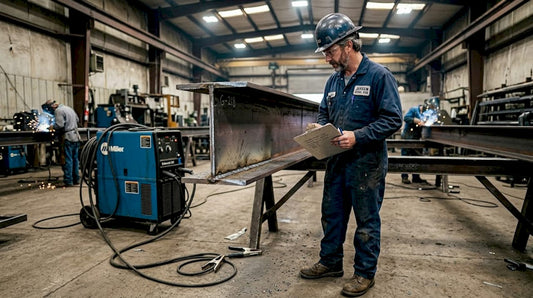 Welding supervisor inspecting steel beam