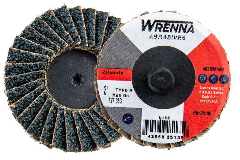Wrenna Abrasives® 2" Roll-On 36 Grit Mini Flap Disc Type 27 Zirconia