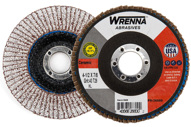 Wrenna Abrasives® 4-1/2" X 7/8" High Density Flap Disc Type 27 Aluminum