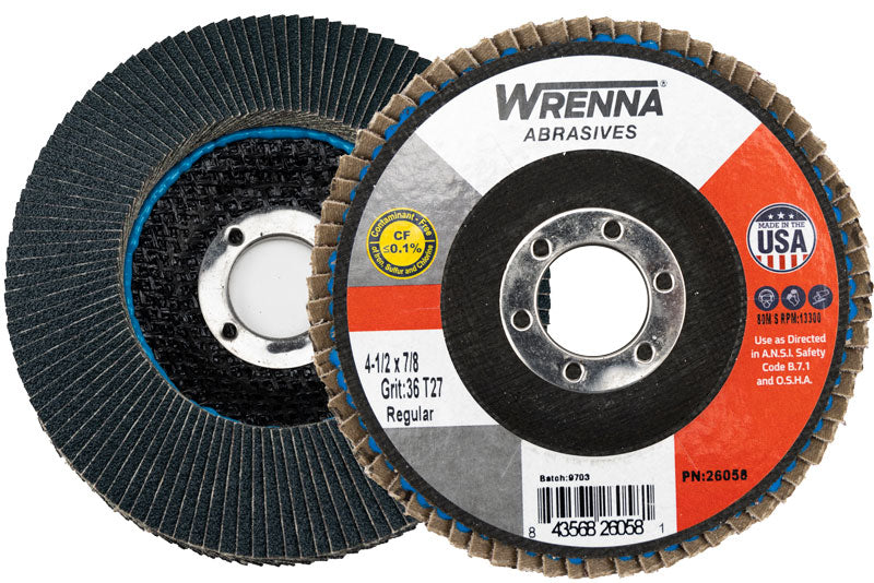 Wrenna Abrasives® 4-1/2" x 7/8" Flap Disc Type 27 Zirconia