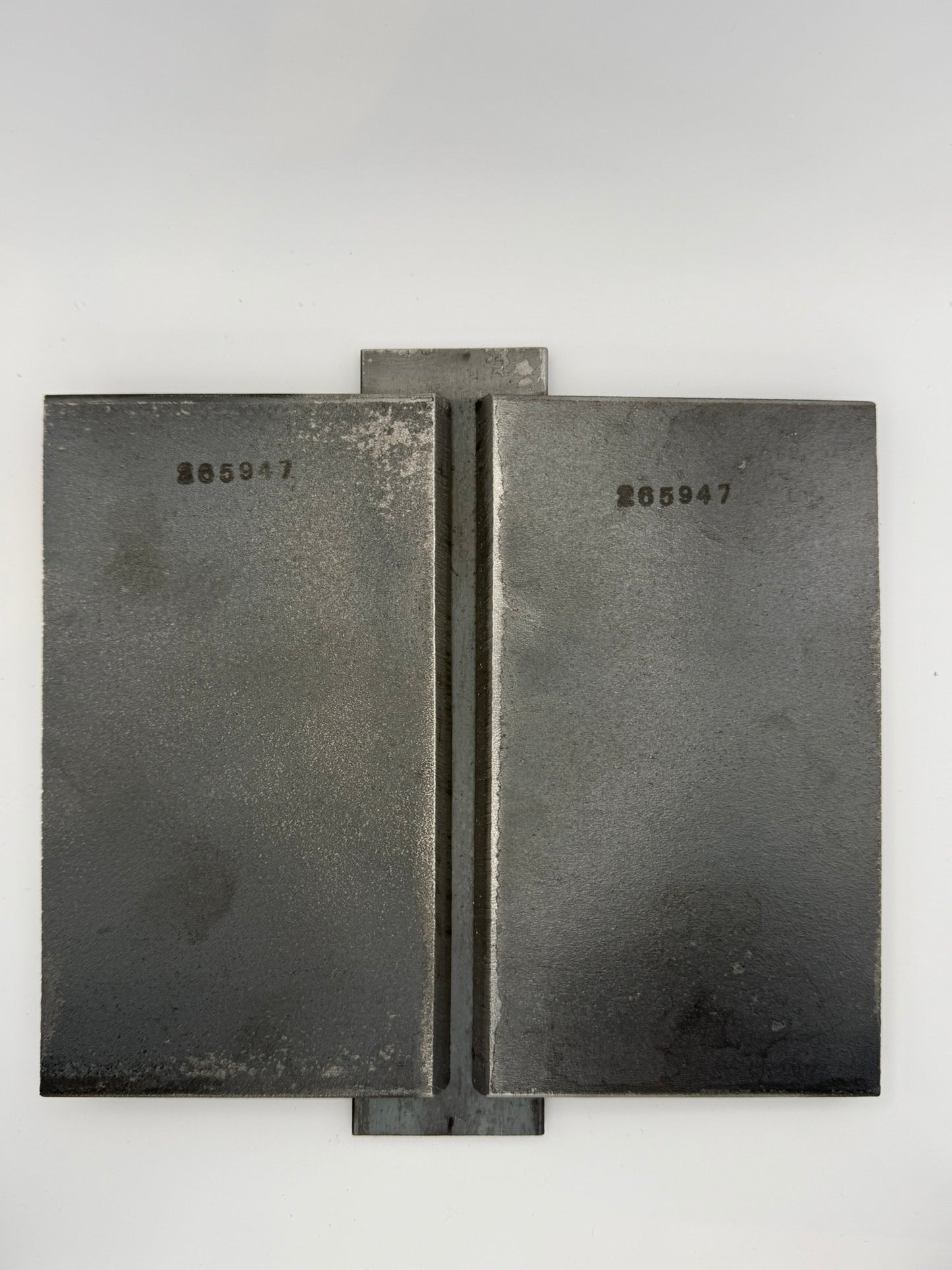 3/8" Welder Certification Test Plate for AWS D-1.1 Limited-Thickness Qualification with 1/4" x 2" x 8" Backing Strip. Fully-Assembled with 1/4" Landing Gap and 45 Degree Bevel