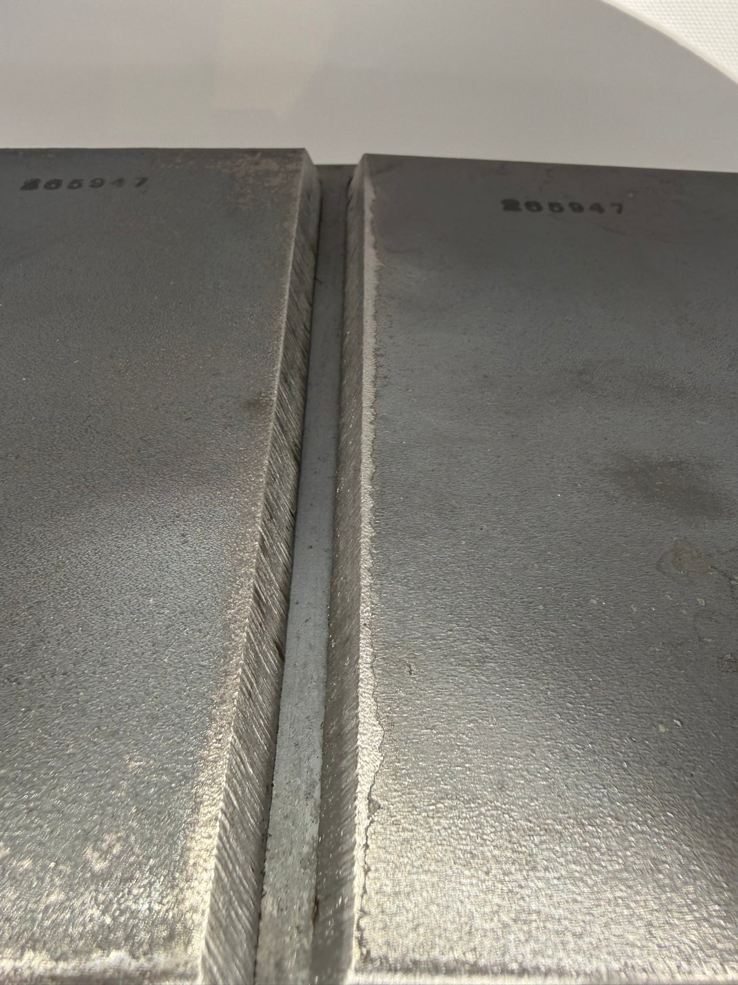 3/8" Welder Certification Test Plate for AWS D-1.1 Limited-Thickness Qualification with 1/4" x 2" x 8" Backing Strip. Fully-Assembled with 1/4" Landing Gap and 45 Degree Bevel