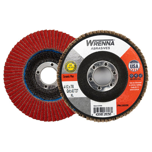 Wrenna Abrasives® 4-1/2" x 7/8" Flap Disc Type 27 Ceramic Plus