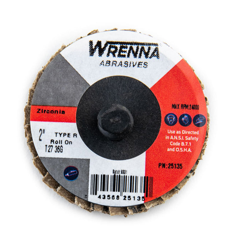 Wrenna Abrasives® 2" Roll-On 36 Grit Mini Flap Disc Type 27 Zirconia