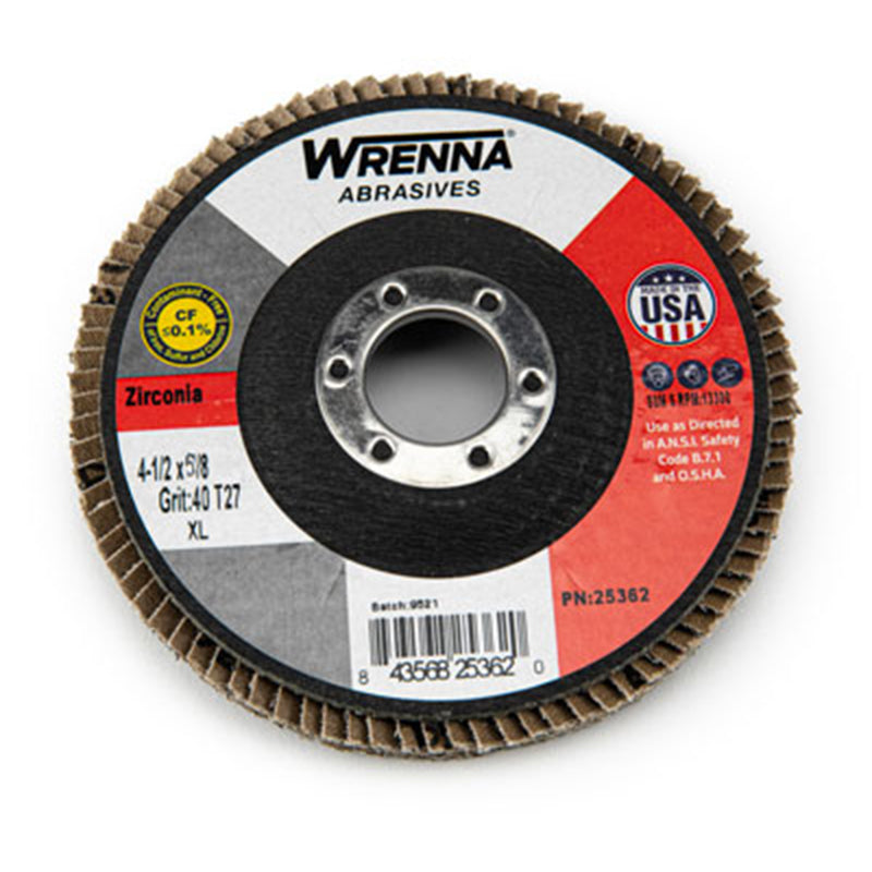 Wrenna Abrasives® 4-1/2" x 5/8" Flap Disc Type 27 Zirconia