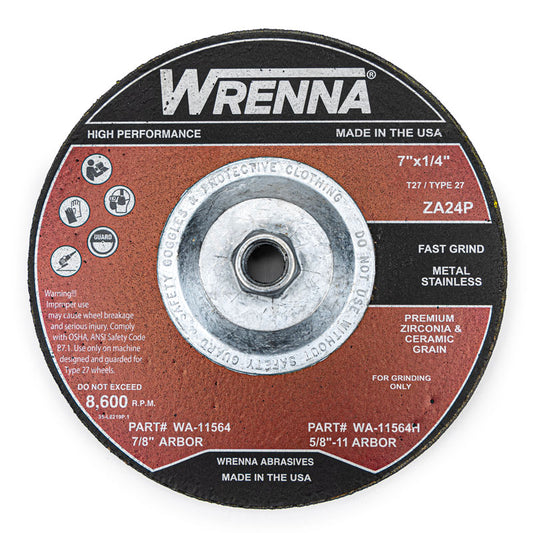 Wrenna Abrasives® 7" x 1/4" x 5/8" Grinding Wheel