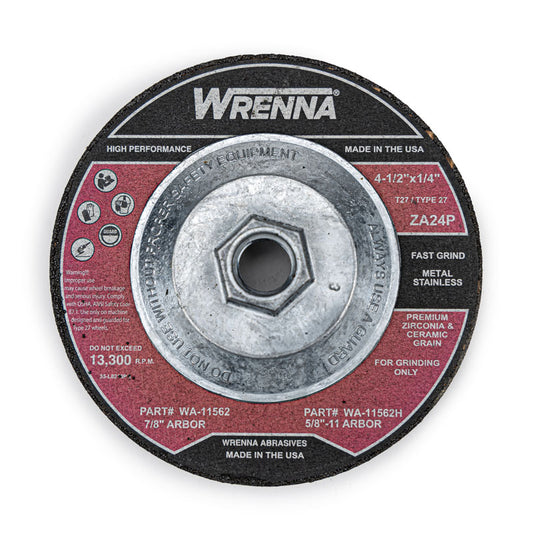 Wrenna Abrasives® 4-1/2" x 1/4" x 5/8" Grinding Wheel