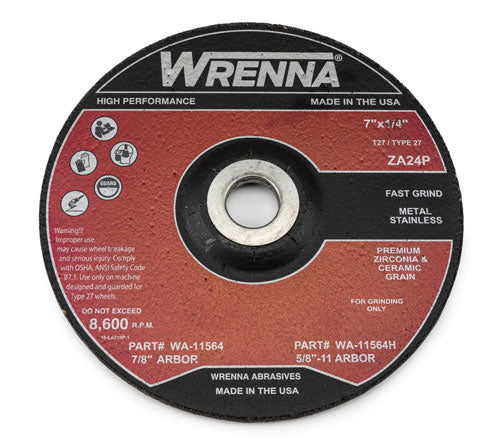Wrenna Abrasives® 7" x 1/4" x 7/8" Grinding Wheel